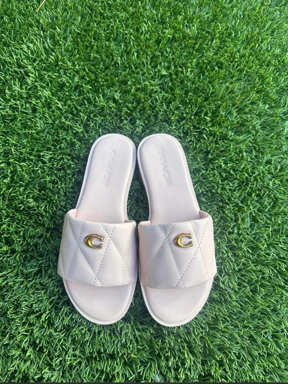 Coach Quilted Slide Mules in Pink with Gold 'C